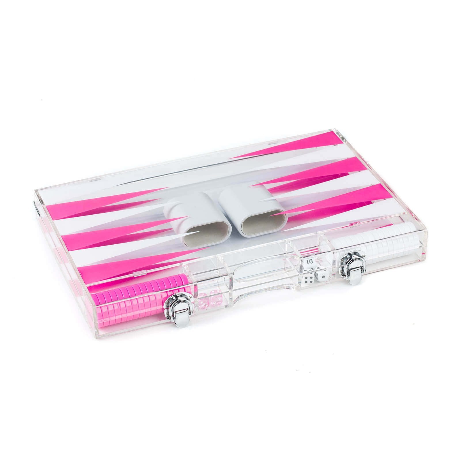Acrylic Backgammon Set in Pink and White Closed