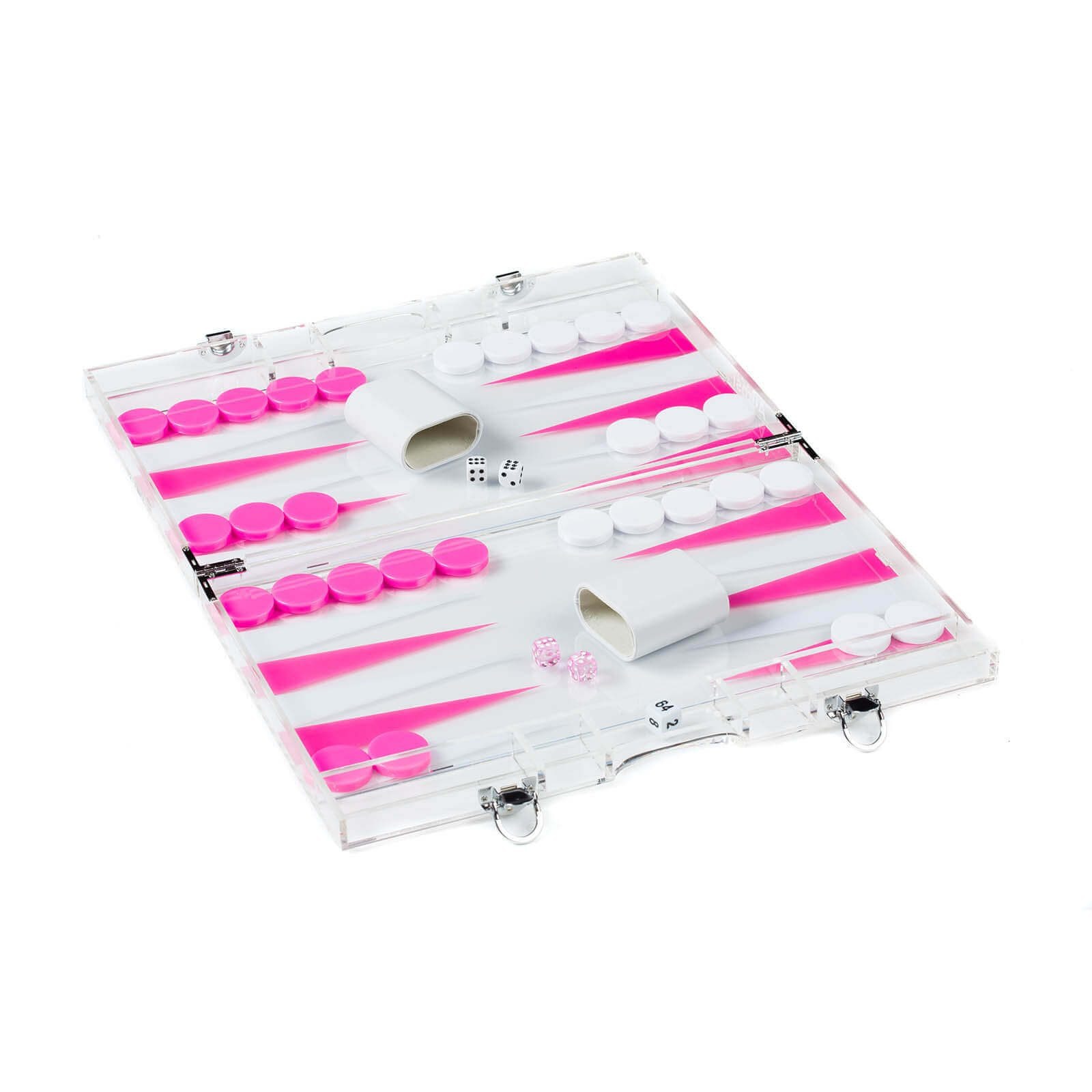 Acrylic Backgammon Set in Pink and White Open